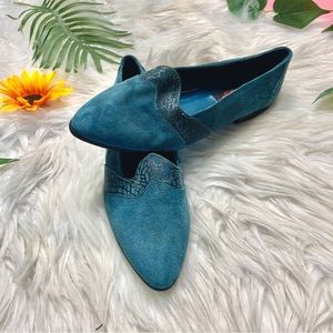Vintage Inspired Wild Pair Teal Pointed Toe Flats 80s Inspired